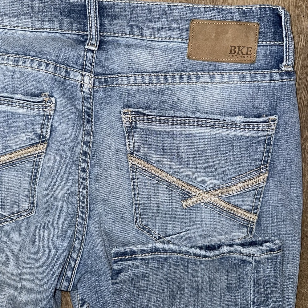 BKE Jake Straight Jeans Men's 36x32 Light Blue Wash Stretch Thick Stitching